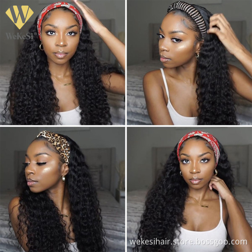 Headband Wig Human Hair Curly Full Machine Made Wigs Deep Wave Glueless Water Wave For Black Women Curl Hair Wig With Headband